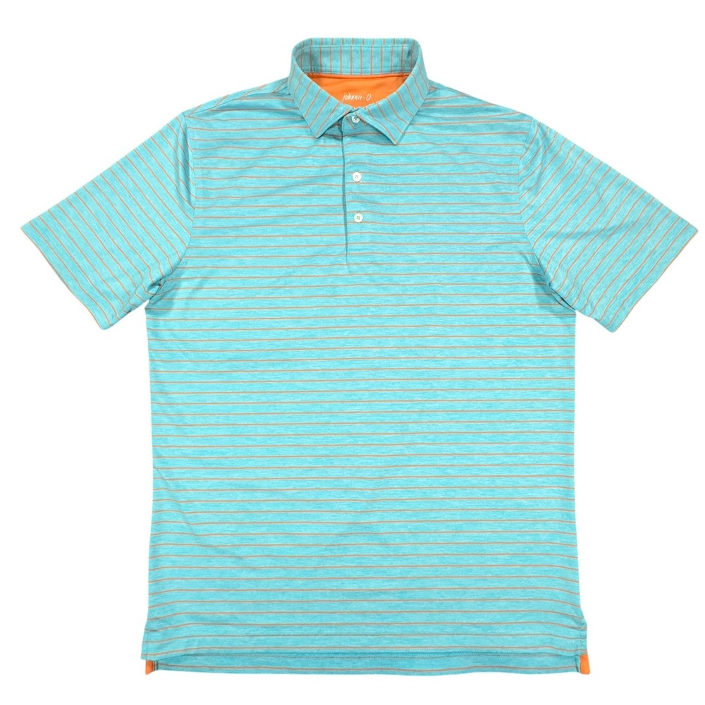 Johnnie-O Polo Shirt Mens M Blue Orange Striped Performance Short Sleeve Golf